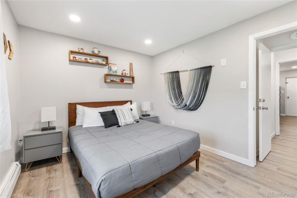 Bedroom, Interior, Recessed Lighting, Wood Texture Flooring