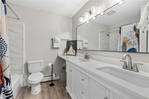 Bathroom, Dual Sink Vanities, Interior, Wood Texture Flooring