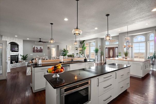 Interior, Kitchen, Pendant Lights, Recessed Lighting, Wood Texture Flooring