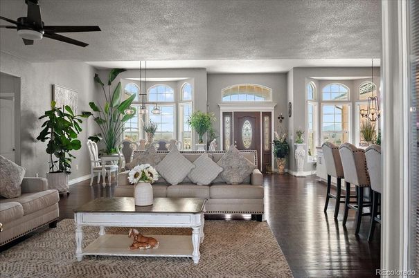 Dining room, Interior, Living room, Pendant Lights, Wood Texture Flooring