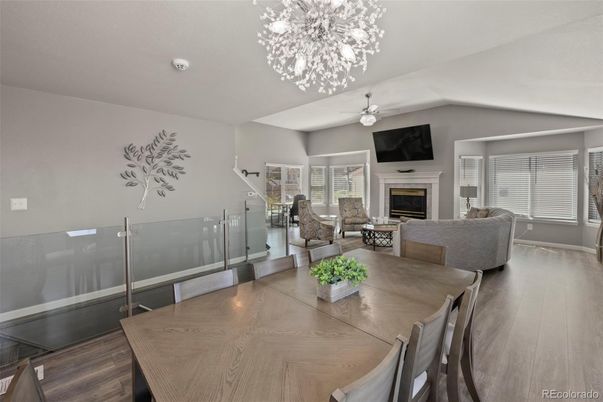 Dining room, Fireplace, Interior, Living room, Wood Texture Flooring