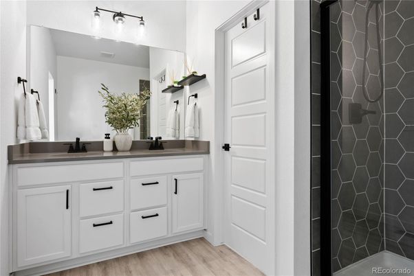 Bathroom, Dual Sink Vanities, Interior, Wood Texture Flooring