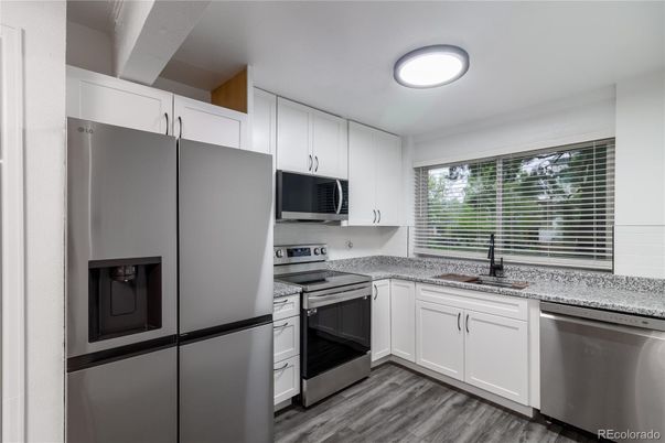 Interior, Kitchen, Stainless Steel Appliances, Wood Texture Flooring