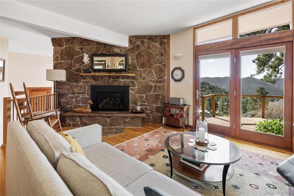 Fireplace, Interior, Living room, Stone Walls, Wood Texture Flooring