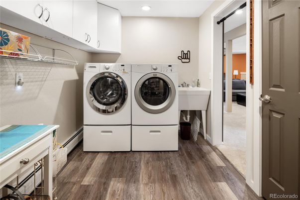Interior, Recessed Lighting, Utility Closets, Washer, Wood Texture Flooring