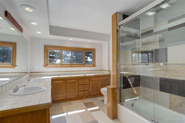 Bathroom, Glass Shower, Interior, Recessed Lighting, Tile Countertops