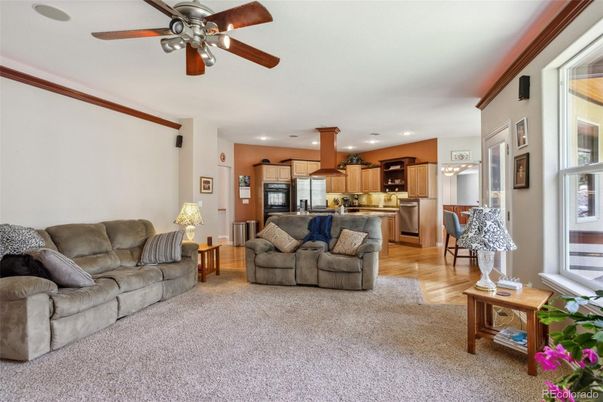 Interior, Kitchen, Living room, Recessed Lighting, Stainless Steel Appliances, Wood Texture Flooring
