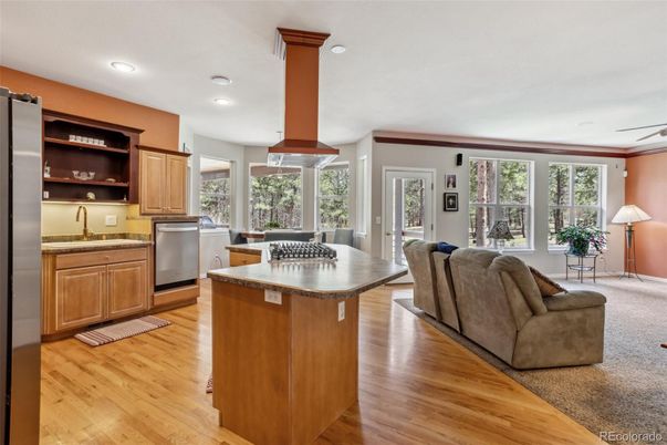 Dining room, Interior, Kitchen, Living room, Recessed Lighting, Wood Texture Flooring