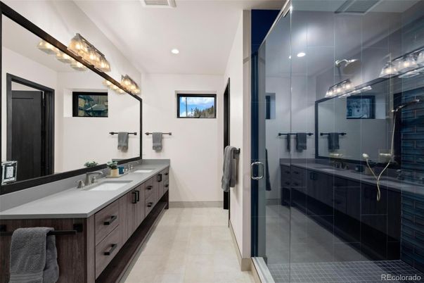 Bathroom, Dual Sink Vanities, Glass Shower, Interior, Recessed Lighting