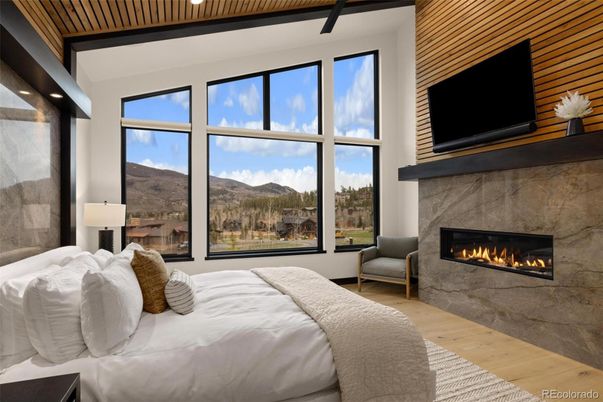 Bedroom, Fireplace, Interior, Wooden Ceilings, Wood Texture Flooring