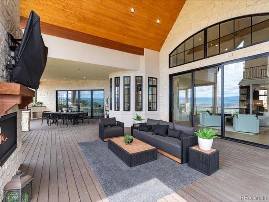 Dining room, Fireplace, Interior, Living room, Recessed Lighting, Water, Wooden Ceilings, Wood Texture Flooring