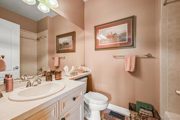 Bathroom, Interior, Tile Countertops, Wood Texture Flooring