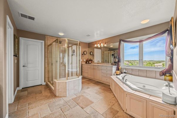 Bathroom, Glass Shower, Interior, Recessed Lighting, Tile Countertops
