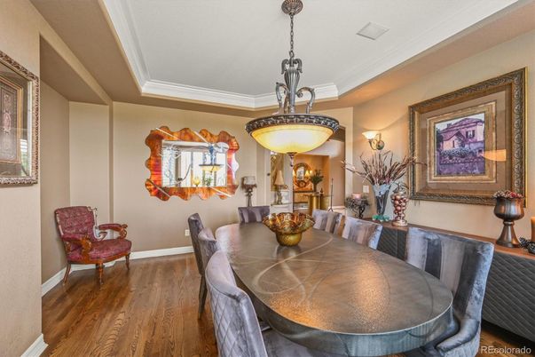 Dining room, Interior, Pendant Lights, Wood Texture Flooring