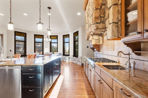 Dining room, Interior, Kitchen, Pendant Lights, Recessed Lighting, Wood Texture Flooring