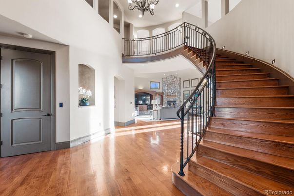 Chandelier, Fireplace, Interior, Recessed Lighting, Wood Texture Flooring