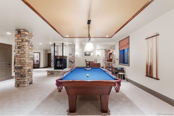 Billiard Table, Game Room, Interior, Pendant Lights, Recessed Lighting