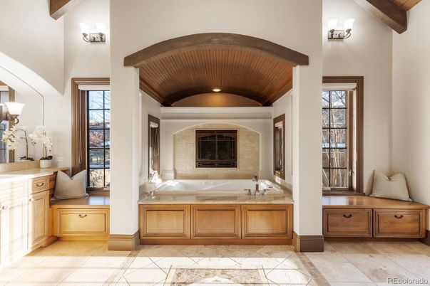 Bathroom, Interior, Recessed Lighting, Wooden Beams