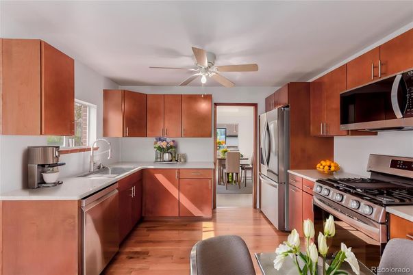 Interior, Kitchen, Stainless Steel Appliances, Wood Texture Flooring