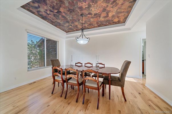 Dining room, Interior, Pendant Lights, Wood Texture Flooring