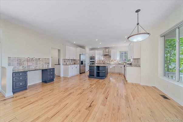 Interior, Kitchen, Pendant Lights, Recessed Lighting, Wood Texture Flooring