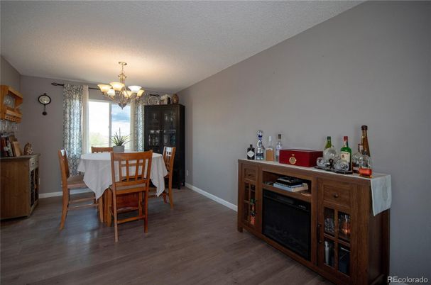 Chandelier, Dining room, Interior, Wood Texture Flooring