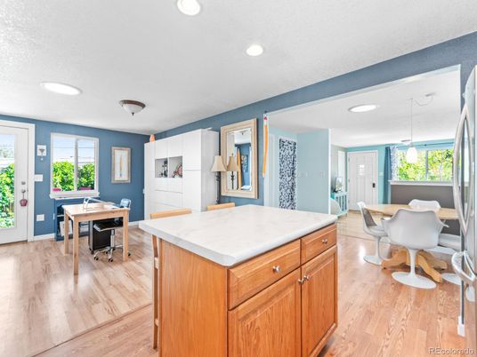 Dining room, Game Room, Interior, Pendant Lights, Recessed Lighting, Wood Texture Flooring