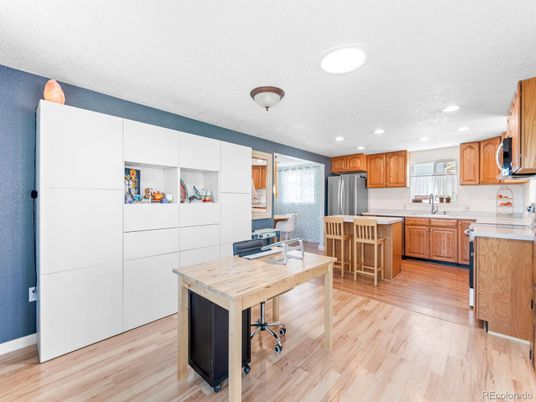 Interior, Kitchen, Recessed Lighting, Wood Texture Flooring