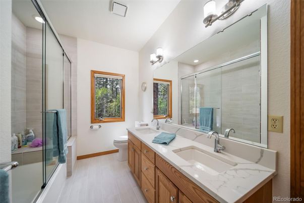 Bathroom, Dual Sink Vanities, Glass Shower, Interior, Recessed Lighting