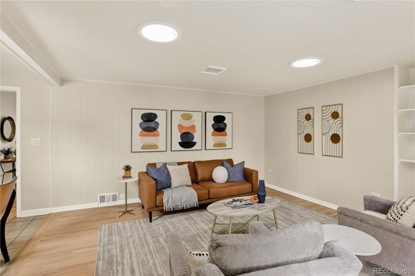 Interior, Living room, Recessed Lighting, Wood Texture Flooring