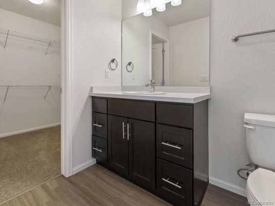 Bathroom, Dual Sink Vanities, Interior, Walk-in Closets, Wood Texture Flooring