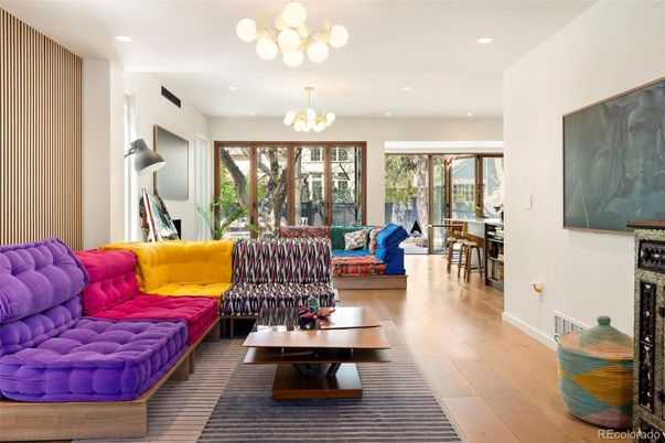 Chandelier, Interior, Living room, Recessed Lighting, Wood Texture Flooring