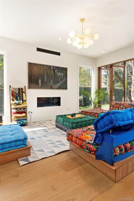 Fireplace, Interior, Recessed Lighting, Wood Texture Flooring