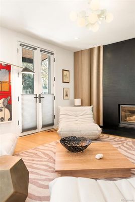 Bedroom, Fireplace, Interior, Recessed Lighting, Wood Texture Flooring