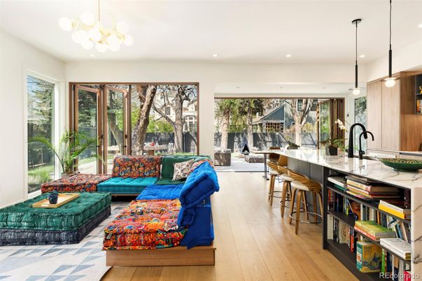Interior, Kitchen, Living room, Pendant Lights, Recessed Lighting, Wood Texture Flooring