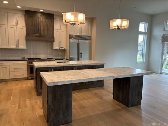 Interior, Kitchen, Pendant Lights, Recessed Lighting, Wood Texture Flooring