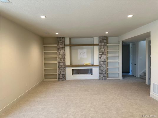 Empty room, Fireplace, Interior, Recessed Lighting