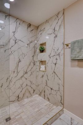 Bathroom, Interior, Marble Walls, Recessed Lighting