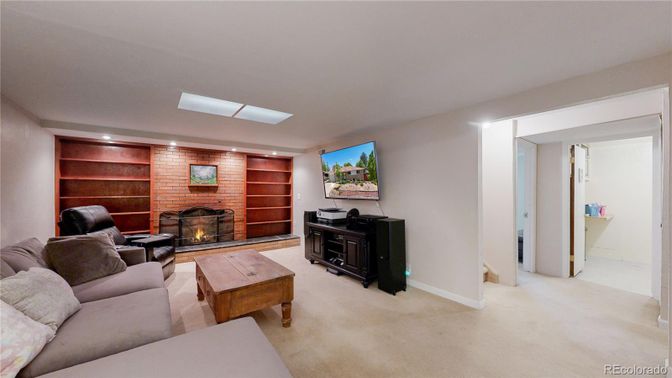 Fireplace, Interior, Living room, Recessed Lighting, Stone Walls