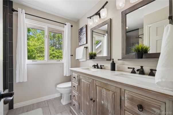 Bathroom, Dual Sink Vanities, Interior, Wood Texture Flooring