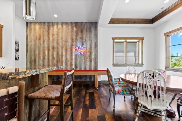 Dining room, Interior, Recessed Lighting, Wood Texture Flooring