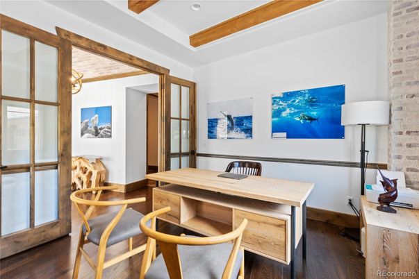 Dining room, Interior, Recessed Lighting, Wood Texture Flooring