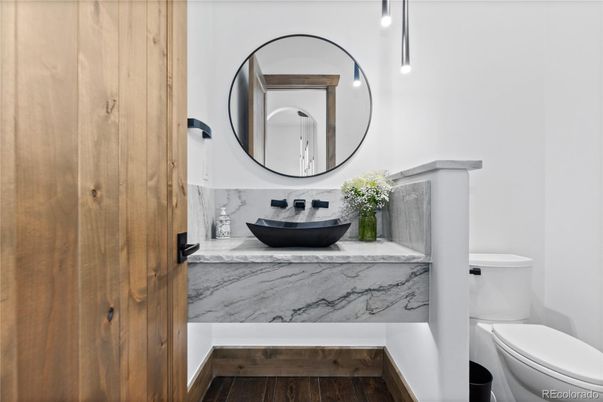 Bathroom, Interior, Marble Walls, Wood Texture Flooring