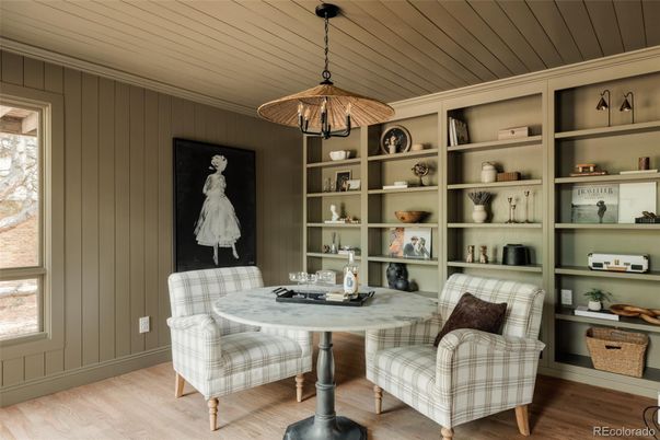 Home Office, Interior, Pendant Lights, Wood Texture Flooring