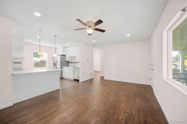 Interior, Kitchen, Pendant Lights, Recessed Lighting, Wood Texture Flooring