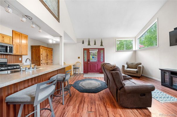Interior, Kitchen, Living room, Stainless Steel Appliances, Wood Texture Flooring