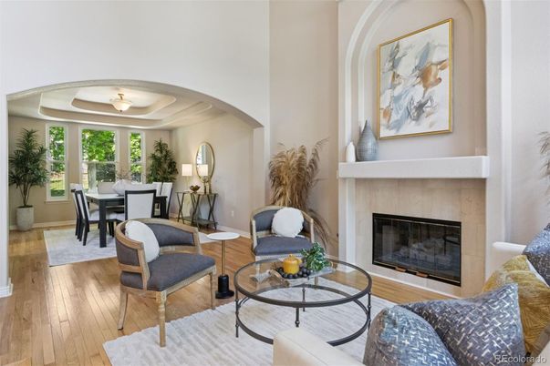 Dining room, Fireplace, Interior, Living room, Wood Texture Flooring