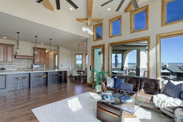Dining room, Interior, Kitchen, Living room, Pendant Lights, Recessed Lighting, Water, Wooden Beams, Wood Texture Flooring