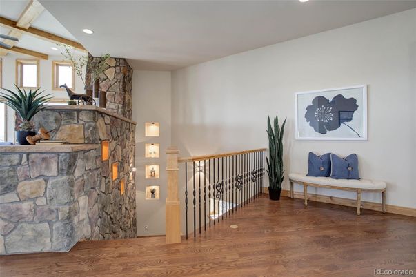 Interior, Recessed Lighting, Stone Walls, Wood Texture Flooring