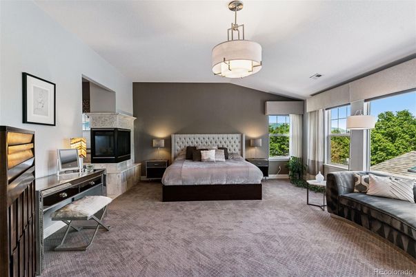 Bedroom, Fireplace, Interior, Pendant Lights